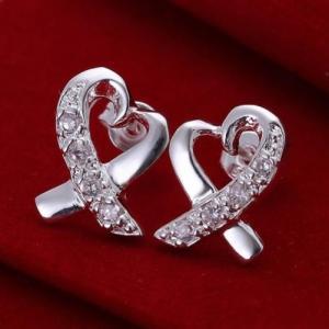 14k White Gold Plated Ribbon Heart Earrings