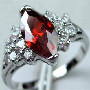 Ruby Austrian Crystal Ring 10k White Gold Filled..