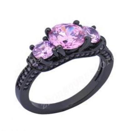 Pink Sapphire 10k Black Gold Filled Ring Size 6