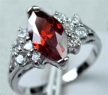 Ruby Austrian Crystal Ring 10k White Gold Filled Ring Size 8